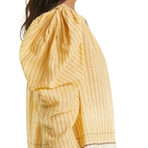 Ulla Johnson Nejma Blouse lightweight cotton yellow plaid stripe puff sleeve - Picture 7 of 12